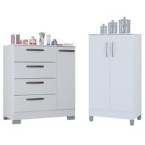 Cômoda 868 4 Gavetas e 1 Porta com Armário Multiuso 2 Portas Pequeno Branco Brilho - Poquema