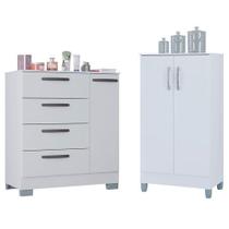 Cômoda 868 4 Gavetas E 1 Porta Com Armário Multiuso 2 Portas Pequeno Branco Brilho - Poquema