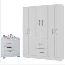 Cômoda 868 4 Gavetas e 1 Porta com Guarda Roupa Casal Milão 6 Portas Branco Brilho - Poquema Cômoda 868 4 Gavetas e 1 Porta com Guarda Roupa Casal Milão 6 Portas Branco Brilho - Poquema