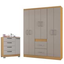 Cômoda 868 4 Gavetas e 1 Porta com Guarda Roupa Casal Milão 6 Portas Damasco Off White - Poquema Cômoda 868 4 Gavetas e 1 Porta com Guarda Roupa Casal Milão 6 Portas Damasco Off White - Poquema