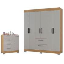 Cômoda 868 4 Gavetas e 1 Porta com Guarda Roupa Casal Tóquio 6 Portas Damasco Off White - Poquema Cômoda 868 4 Gavetas e 1 Porta com Guarda Roupa Casal Tóquio 6 Portas Damasco Off White - Poquema