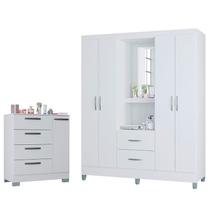 Cômoda 868 4 Gavetas e 1 Porta com Guarda Roupa Solteiro Córdoba 4 Portas Branco Brilho - Poquema Cômoda 868 4 Gavetas e 1 Porta com Guarda Roupa Solteiro Córdoba 4 Portas Branco Brilho - Poquema