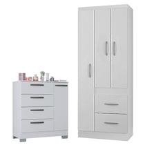 Cômoda 868 4 Gavetas e 1 Porta com Guarda Roupa Solteiro Milão 3 Portas Branco Brilho - Poquema Cômoda 868 4 Gavetas e 1 Porta com Guarda Roupa Solteiro Milão 3 Portas Branco Brilho - Poquema