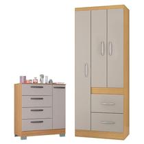 Cômoda 868 4 Gavetas e 1 Porta com Guarda Roupa Solteiro Milão 3 Portas Damasco Off White - Poquema Cômoda 868 4 Gavetas e 1 Porta com Guarda Roupa Solteiro Milão 3 Portas Damasco Off White - Poquema