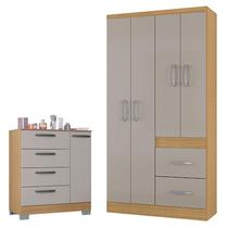 Cômoda 868 4 Gavetas e 1 Porta com Guarda Roupa Solteiro Milão 4 Portas Damasco Off White - Poquema Cômoda 868 4 Gavetas e 1 Porta com Guarda Roupa Solteiro Milão 4 Portas Damasco Off White - Poquema
