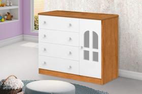 Cômoda AL 4 Gavetas e 1 Porta Com Detalhes em Acrílico e Prateleira Interna Cor Branco/Nature