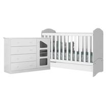 Cômoda Algodão Doce Sapateira 4 Gavetas MDF + Berço Mini Cama Pirulito Branco - Bela Móveis Cômoda Algodão Doce Sapateira 4 Gavetas MDF + Berço Mini Cama Pirulito Branco - Bela Móveis