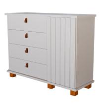Cômoda Alta 4 Gavetas 1 Porta Ripada Thamirez Branco