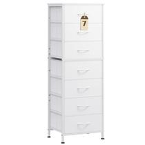 Cómoda alta WLIVE blanca con 7 cajones de tela y tapa de madera, 46 cm de altura