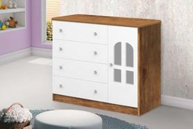 Cômoda ALV Modelo Infantil com Detalhe Decorativo em Vidro na Porta Cor Demolição / Branco