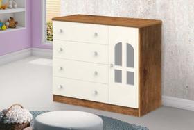 Cômoda ALV Modelo Infantil com Detalhe Decorativo em Vidro na Porta Cor Demolição / Off White