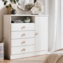 Cômoda Amalfi 4 Gavetas E 1 Porta Branco Com Puxador Aspiral Multiuso Para Quarto Ou Sala