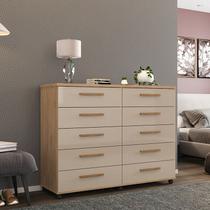 Cômoda Amsterdã 10 gavetas Amendoa Off White com rodízios