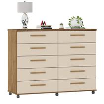 Cômoda Amsterdã 10 Gavetas Amêndoa Off White