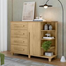 Cômoda Andorra com 1 Porta 4 Gavetas e Nichos Laterais