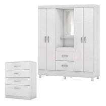Cômoda Astral e Guarda Roupa Casal Lord Branco Flex - Demóbile