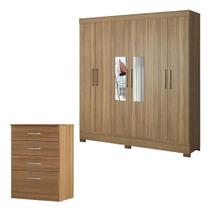 Cômoda Astral E Guarda Roupa Casal Prático Amêndola Touch Com Espelho - Demóbile