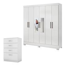 Cômoda Astral e Guarda Roupa Casal Prático Branco com Espelho - Demóbile Cômoda Astral e Guarda Roupa Casal Prático Branco com Espelho - Demóbile