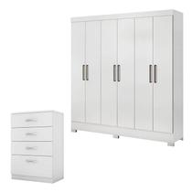 Cômoda Astral e Guarda Roupa Casal Prático Branco - Demóbile Cômoda Astral e Guarda Roupa Casal Prático Branco - Demóbile
