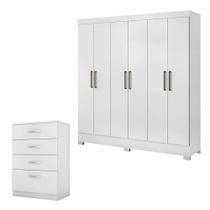 Cômoda Astral E Guarda Roupa Casal Prático Branco - Demóbile