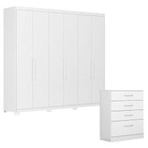 Cômoda Astral E Guarda Roupa Casal Venice 62580pe Branco Brilho Com Pés - Demóbile