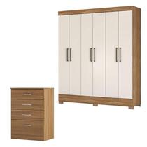 Cômoda Astral e Guarda Roupa Casal Verso Amêndola Off White - Demóbile