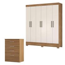 Cômoda Astral E Guarda Roupa Casal Verso Amêndola Off White - Demóbile