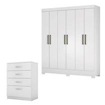 Cômoda Astral e Guarda Roupa Casal Verso Branco - Demóbile