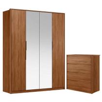 Cômoda Atria 4 Gavetas E Guarda Roupa Casal Attore Nogueira Touch Com Espelho Demóbile Cômoda Atria 4 Gavetas E Guarda Roupa Casal Attore Nogueira Touch Com Espelho Demóbile