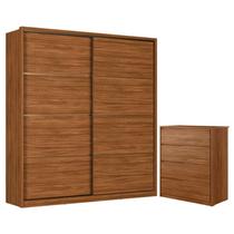 Cômoda Átria 4 Gavetas e Guarda Roupa Casal Belga Nogueira Touch Flex Demóbile Demartêz
