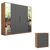 Cômoda Atria E Guarda Roupa Casal Atrice 6 Portas 2 Portas Em Espelho Amendola Grafito - Demartêz Cômoda Atria E Guarda Roupa Casal Atrice 6 Portas 2 Portas Em Espelho Amendola Grafito - Demartêz