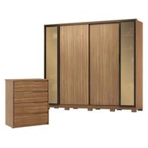 Cômoda Átria e Guarda Roupa Casal Laredo Amêndola Touch Nude Prime Flex com Portas de Vidro Reflecta e Pés - Demartez Cômoda Átria e Guarda Roupa Casal Laredo Amêndola Touch Nude Prime Flex com Portas de Vidro Reflecta e Pés - Demartez