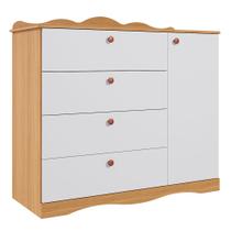 Cômoda Bebe 4 Gavetas 1 Porta Encanto Nature/Branco - Permobili Baby 100% MDF