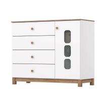Cômoda Bebê Aconchego c/ 1 Porta e 4 Gavetas Branco/Jequitiba - Henn