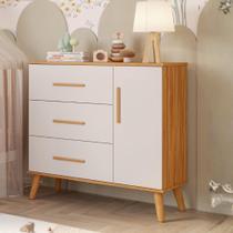 Cômoda Bebê Infantil 3 Gavetas 1Porta 100% MDF Pé Palito