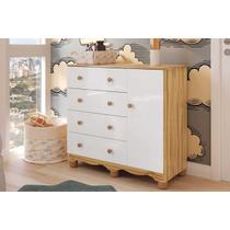 Cômoda Bebê Junior c/ 1 Porta e 4 Gavetas Branco/Amêndoa - Peroba