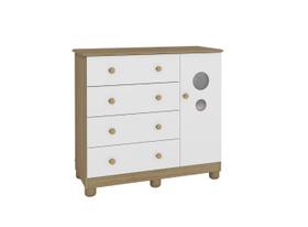 Cômoda Bebê Moveis Peroba Bolinha 04 gavetas 01 porta MDF