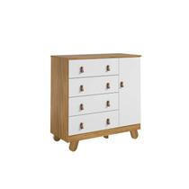 Cômoda Bebê Pingo 4 gavetas 1 Porta com Tela 100% MDF Peroba - Cômoda Bebê Pingo 4 gavetas 1 Porta com Tela 100% MDF Peroba -