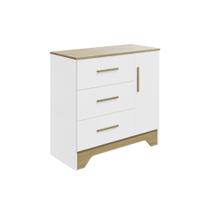 Cômoda Bebê Popy Retrô c/ 1 Porta e 3 Gavetas Branco/Amendoa - Peroba