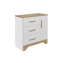 Cômoda Bebê Popy Retrô c/ 1 Porta e 3 Gavetas Branco/Amendoa - Peroba