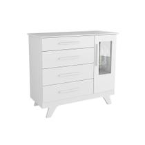 Cômoda Bebê Retrô c/ 1 Porta Cristal e 4 Gavetas Branco - Peroba