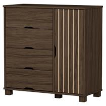 Cômoda Bela 4 Gavetas 1 Porta MDF Puxador Usinado Chocolate Milani Movelaria