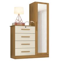 Cômoda Belize 4 Gavetas 1 Porta com Espelho Albatroz Cor Carvalho Off White