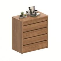 Comoda belize para quarto 5 gavetas tampo de vidro noce - village móveis