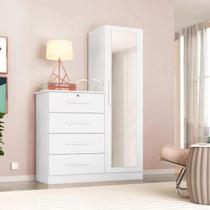 Cômoda Belize Plus 4 Gavetas e Porta com Espelho - Branco Textura