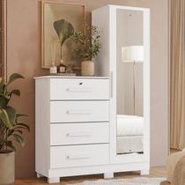 Cômoda Belize Plus 4 Gavetas e Porta com Espelho - Branco Textura