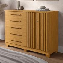 Cômoda Bella 2 Portas 5 Gavetas 100% Mdf Ripado Cinamomo - Acp Móveis Cômoda Bella 2 Portas 5 Gavetas 100% Mdf Ripado Cinamomo - Acp Móveis
