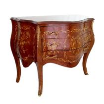 Cômoda Bojuda Madeira Maciça Finos Traços Marchetados Apliqu