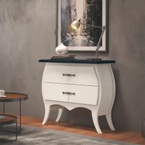 Cômoda Bombê 2 Gavetas em Madeira Maciça Off White Tampo Ébano