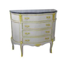 Cômoda Bombê Branco Ornamentada Bronze Marmore Preto Luxo